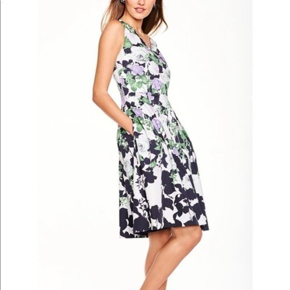 NEW TALBOTS Oprah Magazine Collection Floral Sz 6 Dress Purple Pleated pockets